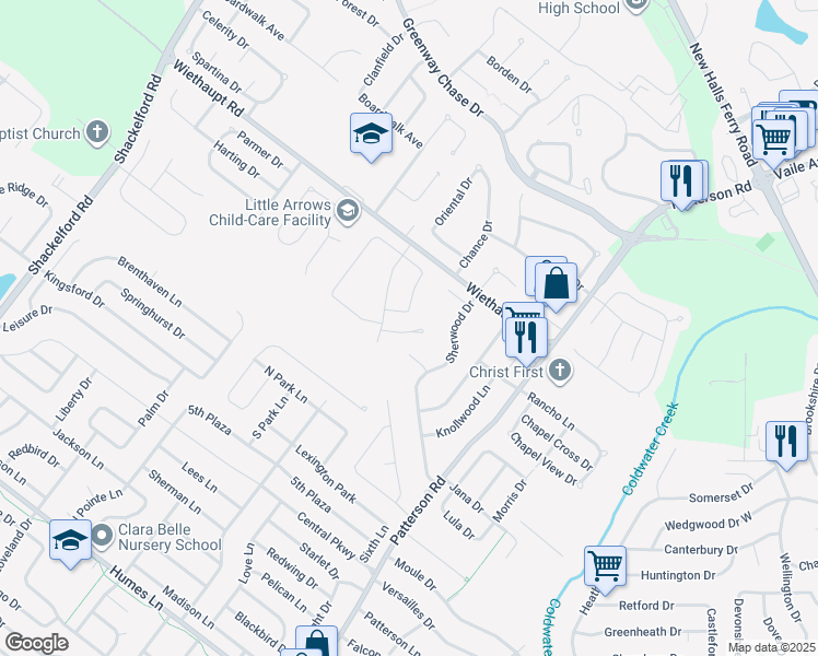 map of restaurants, bars, coffee shops, grocery stores, and more near 883 Dawnview Court in Florissant