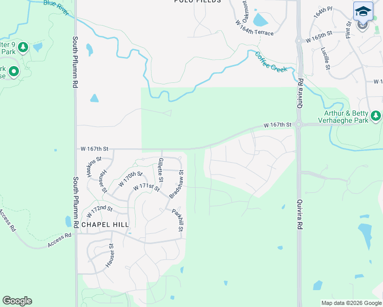 map of restaurants, bars, coffee shops, grocery stores, and more near 16809 Bradshaw Street in Overland Park