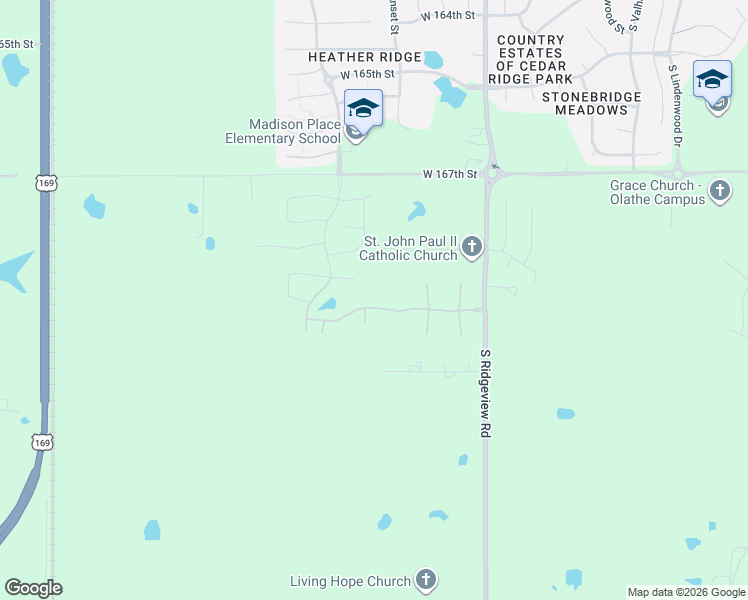 map of restaurants, bars, coffee shops, grocery stores, and more near 17000 South Ridgeview Road in Olathe