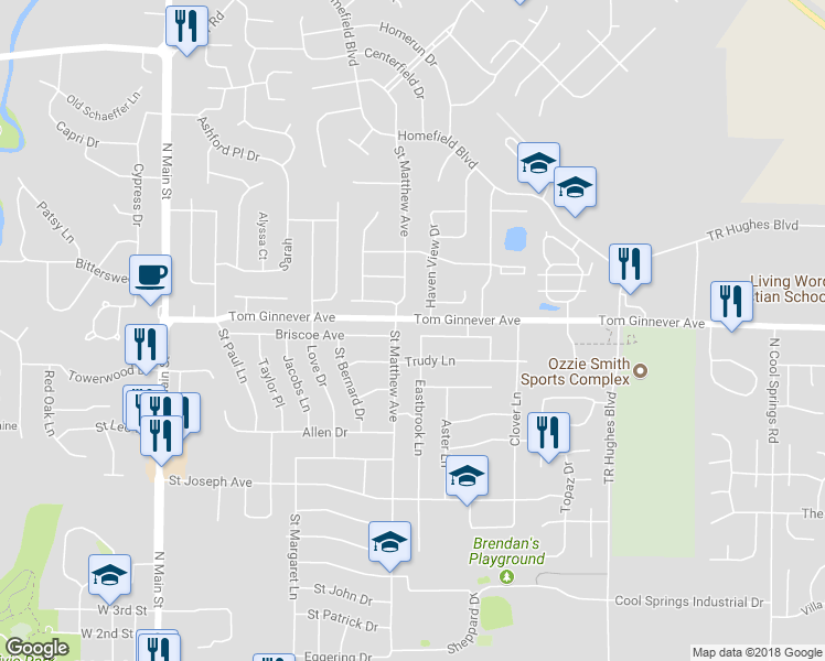 map of restaurants, bars, coffee shops, grocery stores, and more near 907 Eastbrook Lane in O'Fallon