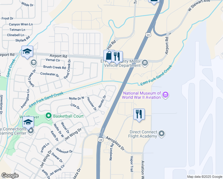 map of restaurants, bars, coffee shops, grocery stores, and more near 5354 Blair View in Colorado Springs