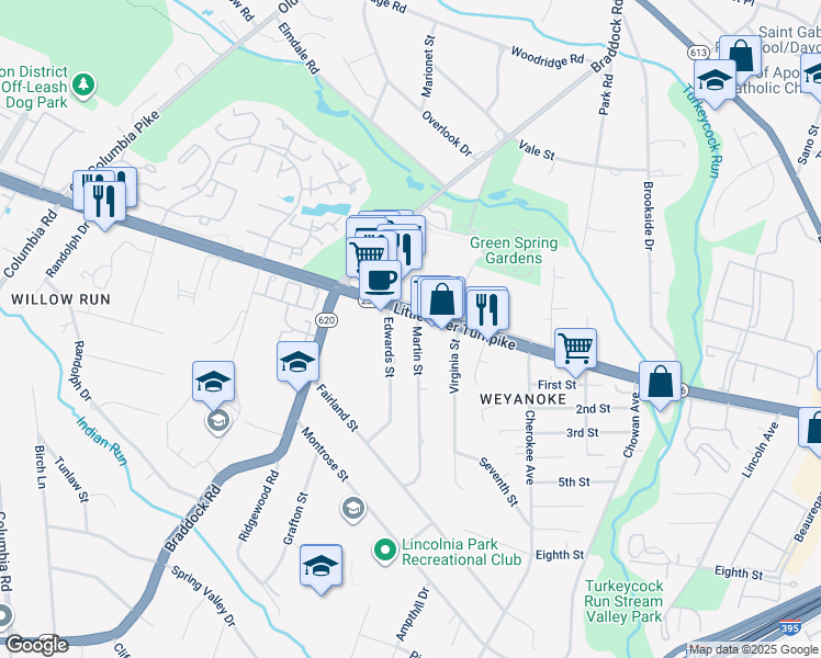 map of restaurants, bars, coffee shops, grocery stores, and more near 6541 Little River Turnpike in Alexandria