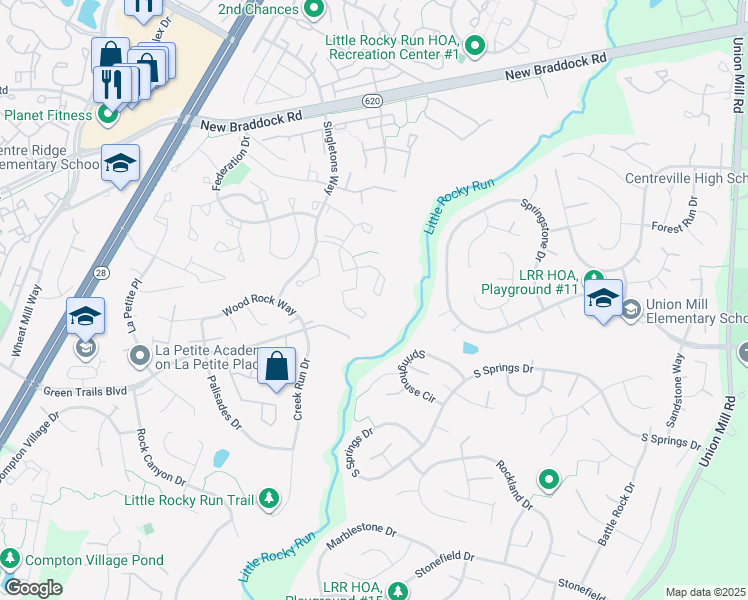 map of restaurants, bars, coffee shops, grocery stores, and more near 13913 Middle Creek Place in Centreville