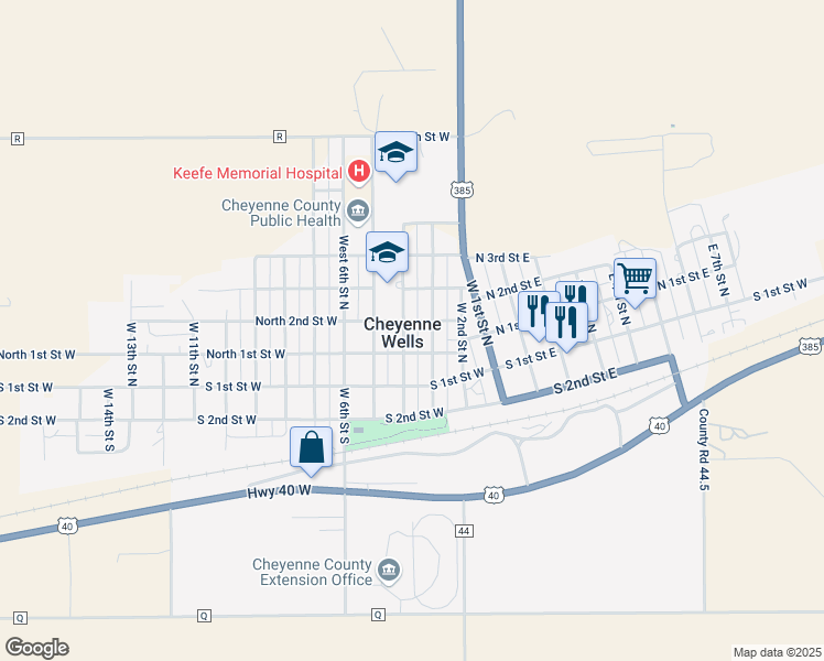 map of restaurants, bars, coffee shops, grocery stores, and more near in Cheyenne Wells