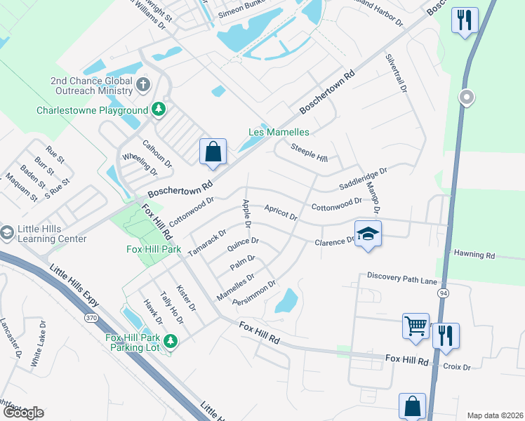 map of restaurants, bars, coffee shops, grocery stores, and more near 929 Apricot Drive in Saint Charles