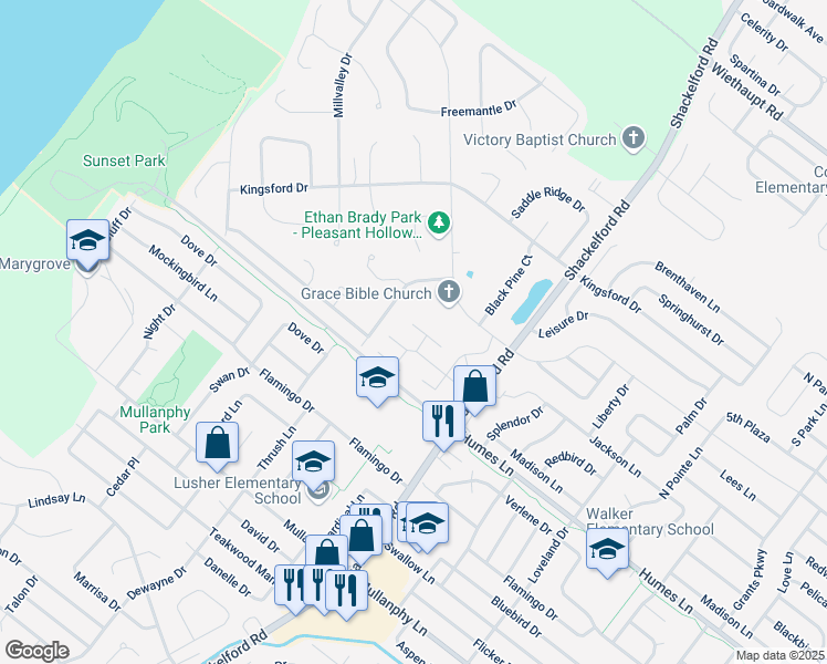 map of restaurants, bars, coffee shops, grocery stores, and more near 1916 Suns Up Way in Florissant