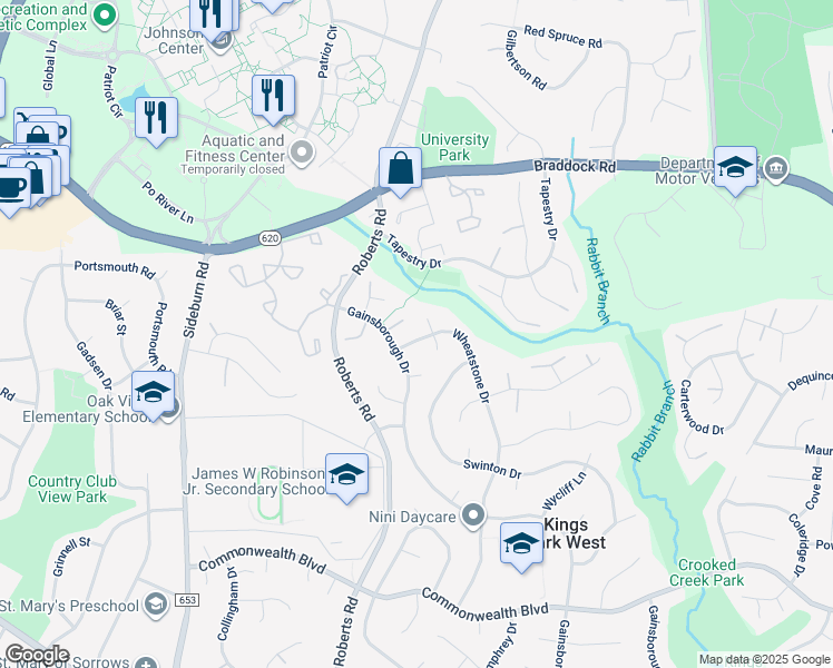 map of restaurants, bars, coffee shops, grocery stores, and more near 4871 Wheatstone Drive in Fairfax