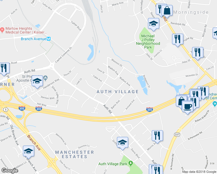 map of restaurants, bars, coffee shops, grocery stores, and more near 6005 Cable Avenue in Camp Springs
