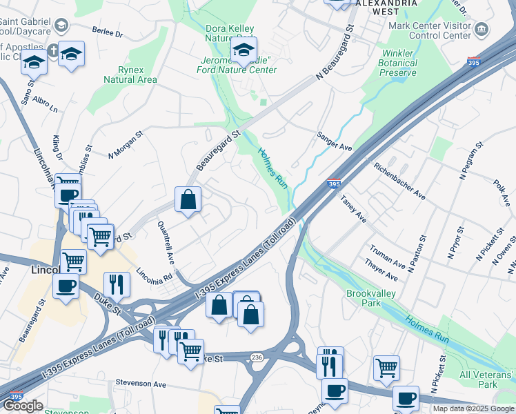 map of restaurants, bars, coffee shops, grocery stores, and more near 491 North Armistead Street in Alexandria