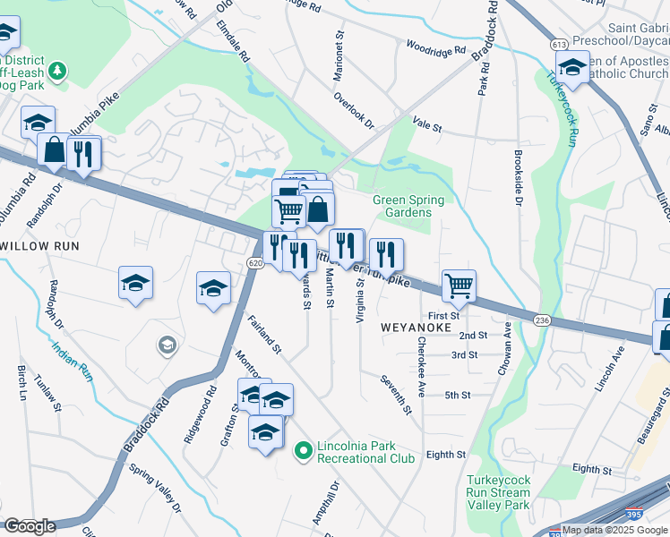 map of restaurants, bars, coffee shops, grocery stores, and more near 6535 Little River Turnpike in Alexandria