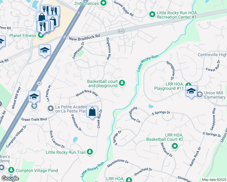 map of restaurants, bars, coffee shops, grocery stores, and more near 13968 Baton Rouge Court in Centreville