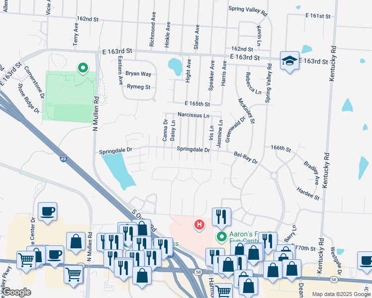 map of restaurants, bars, coffee shops, grocery stores, and more near 12 Evergreen Drive in Belton