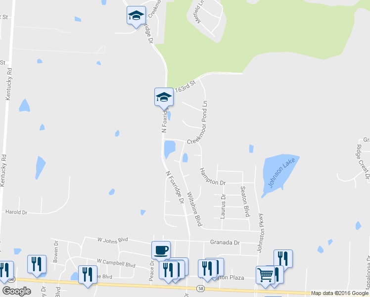 map of restaurants, bars, coffee shops, grocery stores, and more near 1316 Wiltshire Boulevard in Raymore