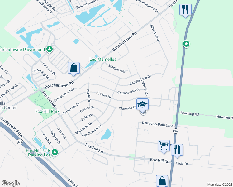 map of restaurants, bars, coffee shops, grocery stores, and more near 3333 Cottonwood Drive in Saint Charles