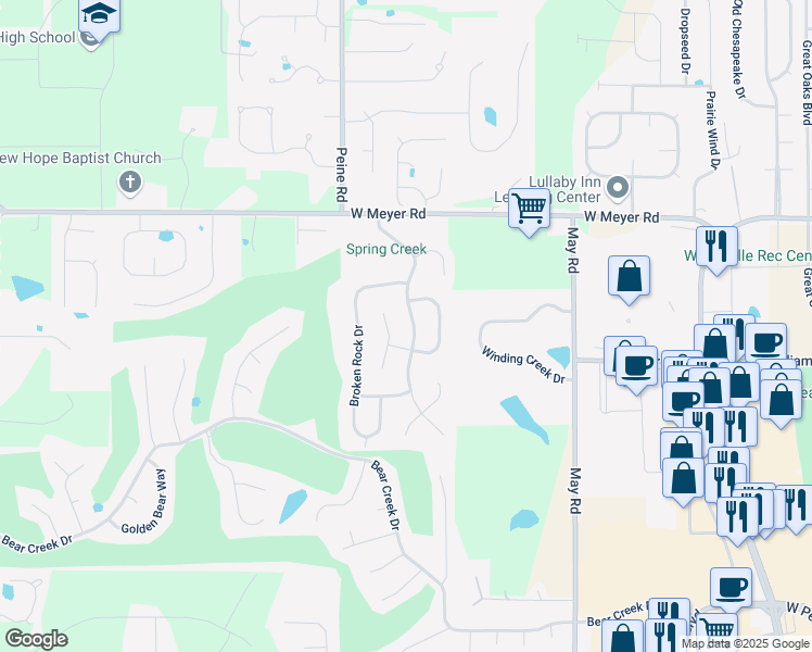 map of restaurants, bars, coffee shops, grocery stores, and more near 3829 Rocky Mound Drive in Wentzville