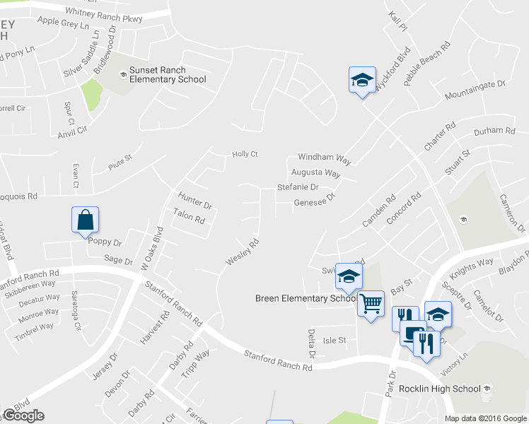 map of restaurants, bars, coffee shops, grocery stores, and more near 5313 Wesley Rd in Rocklin