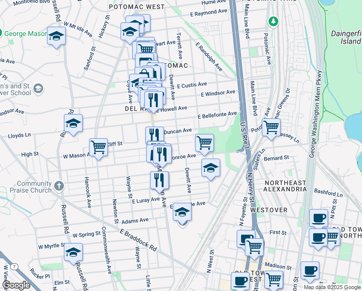 map of restaurants, bars, coffee shops, grocery stores, and more near 101 Independence Avenue Southeast in Washington