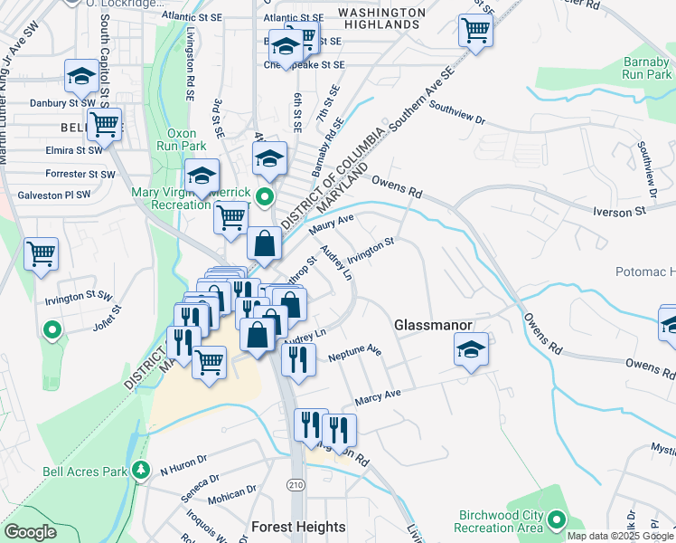 map of restaurants, bars, coffee shops, grocery stores, and more near 101 Independence Avenue Southeast in Washington