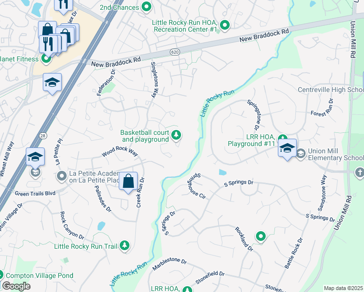 map of restaurants, bars, coffee shops, grocery stores, and more near 13928 Middle Creek Place in Centreville