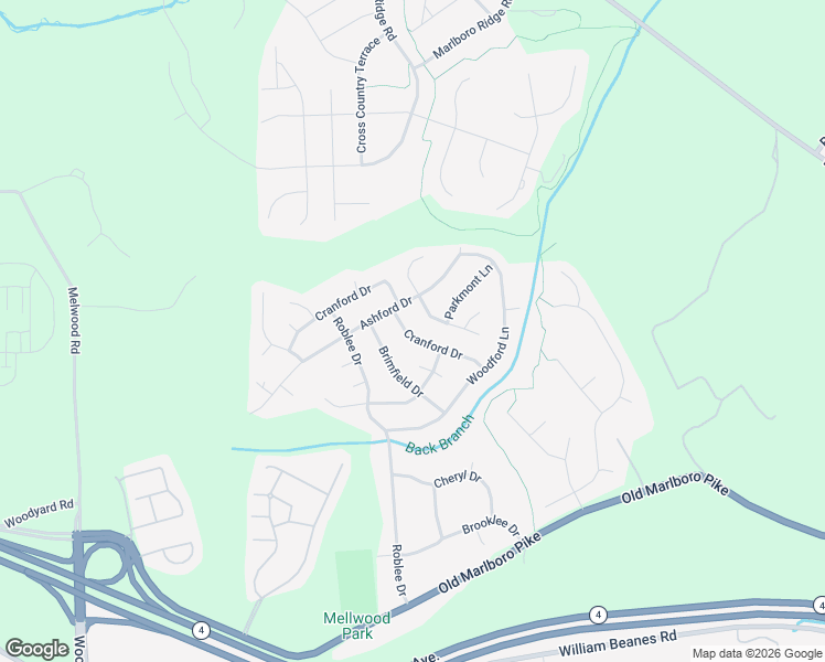 map of restaurants, bars, coffee shops, grocery stores, and more near 11206 Cranford Drive in Upper Marlboro