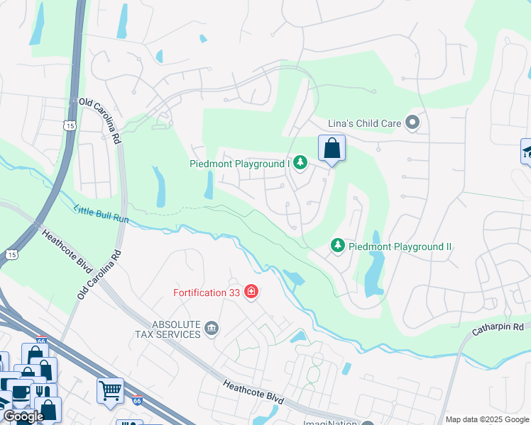 map of restaurants, bars, coffee shops, grocery stores, and more near 6152 Michener Drive in Haymarket