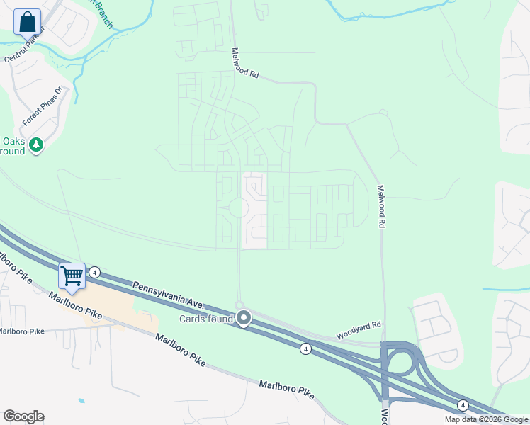 map of restaurants, bars, coffee shops, grocery stores, and more near 10615 Observatory Place in Upper Marlboro