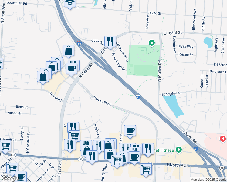 map of restaurants, bars, coffee shops, grocery stores, and more near 800 Markey Parkway in Belton