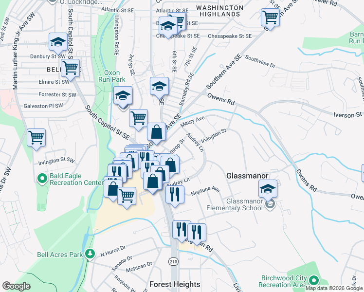 map of restaurants, bars, coffee shops, grocery stores, and more near 101 Independence Avenue Southeast in Washington