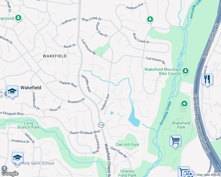 map of restaurants, bars, coffee shops, grocery stores, and more near 8332 Epinard Court in Annandale