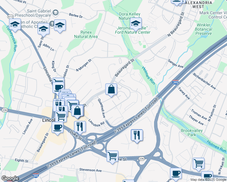 map of restaurants, bars, coffee shops, grocery stores, and more near 511 Triadelphia Way in Alexandria