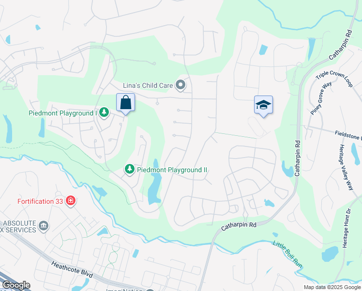 map of restaurants, bars, coffee shops, grocery stores, and more near 5804 Brandon Hill Loop in Haymarket