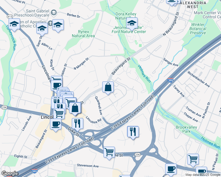map of restaurants, bars, coffee shops, grocery stores, and more near 511 Triadelphia Way in Alexandria