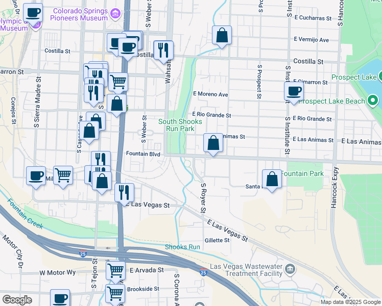 map of restaurants, bars, coffee shops, grocery stores, and more near in Colorado Springs