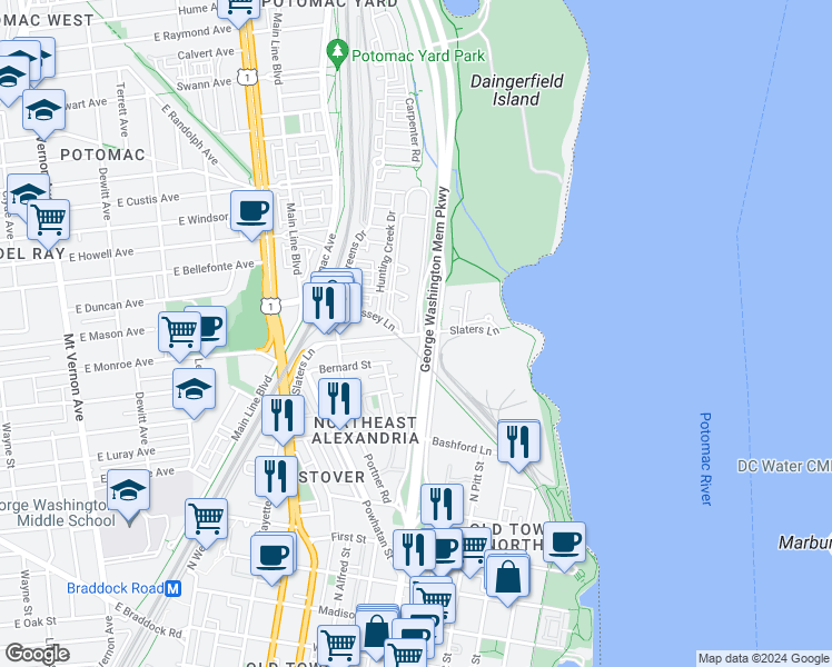 map of restaurants, bars, coffee shops, grocery stores, and more near 101 Independence Avenue Southeast in Washington