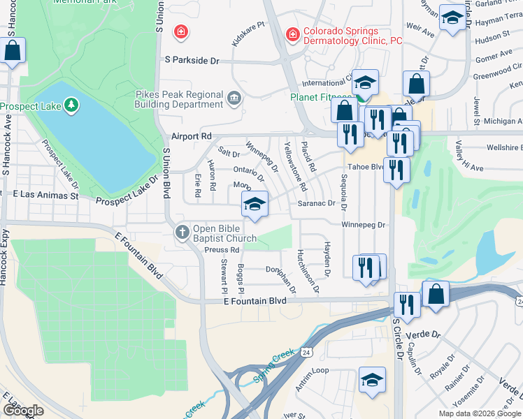 map of restaurants, bars, coffee shops, grocery stores, and more near 2011 Tahoe Boulevard in Colorado Springs