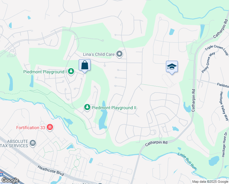 map of restaurants, bars, coffee shops, grocery stores, and more near 5812 Brandon Hill Loop in Haymarket
