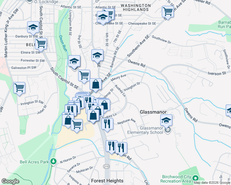 map of restaurants, bars, coffee shops, grocery stores, and more near 101 Independence Avenue Southeast in Washington