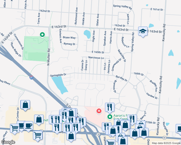 map of restaurants, bars, coffee shops, grocery stores, and more near 12 Evergreen Drive in Belton