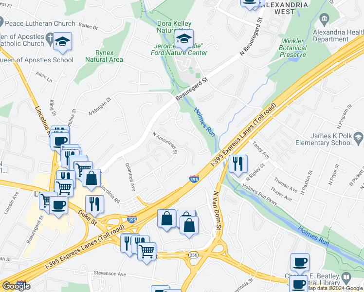 map of restaurants, bars, coffee shops, grocery stores, and more near 479 North Armistead Street in Alexandria