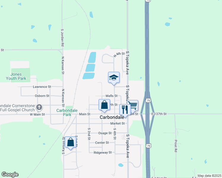 map of restaurants, bars, coffee shops, grocery stores, and more near 315 North 4th Street in Carbondale