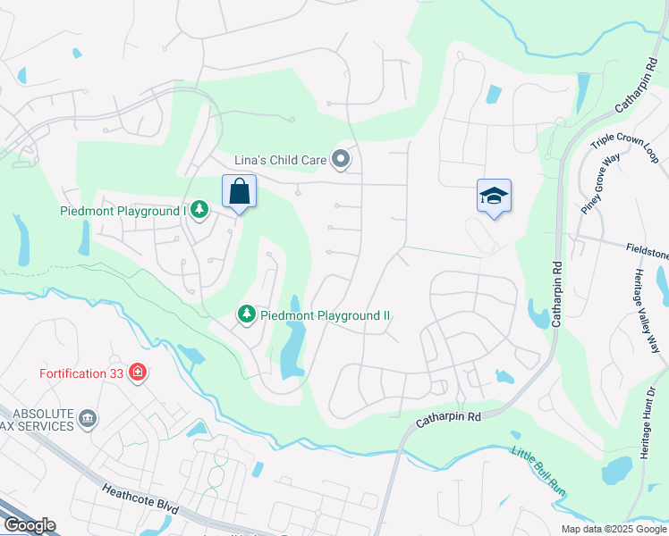 map of restaurants, bars, coffee shops, grocery stores, and more near 5808 Brandon Hill Loop in Haymarket