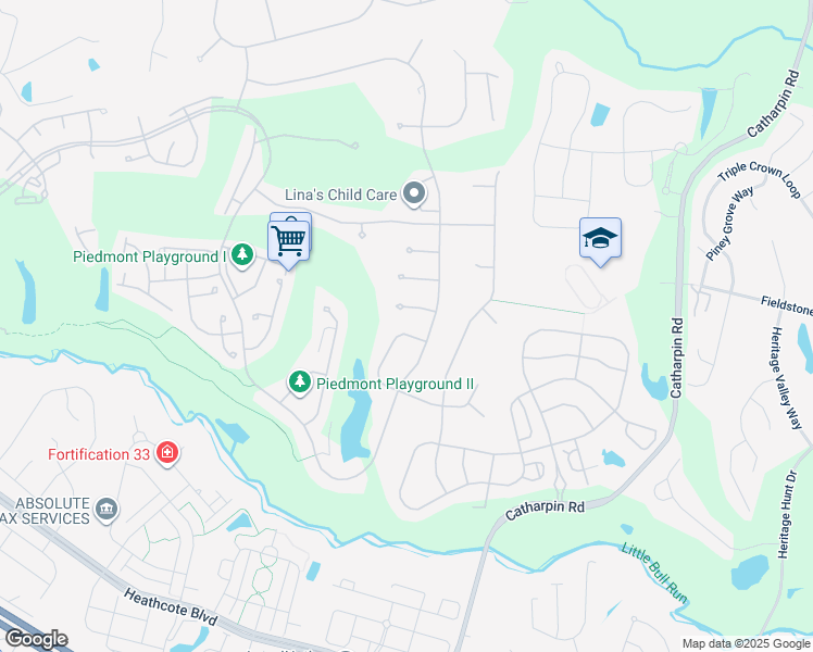 map of restaurants, bars, coffee shops, grocery stores, and more near 5808 Brandon Hill Loop in Haymarket
