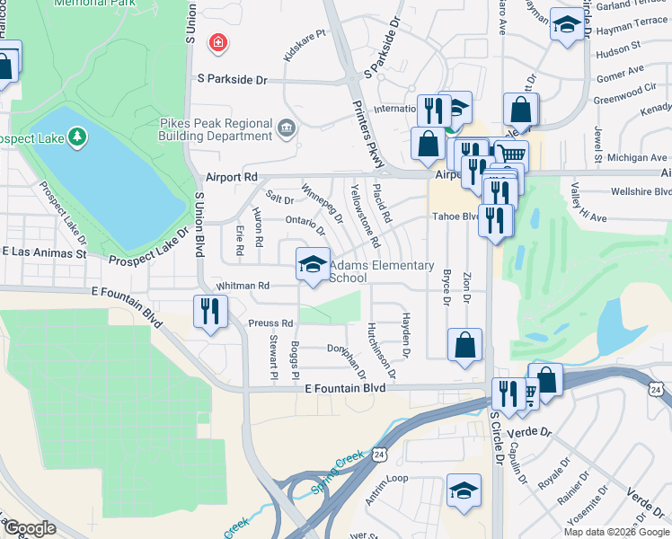 map of restaurants, bars, coffee shops, grocery stores, and more near 2011 Tahoe Boulevard in Colorado Springs