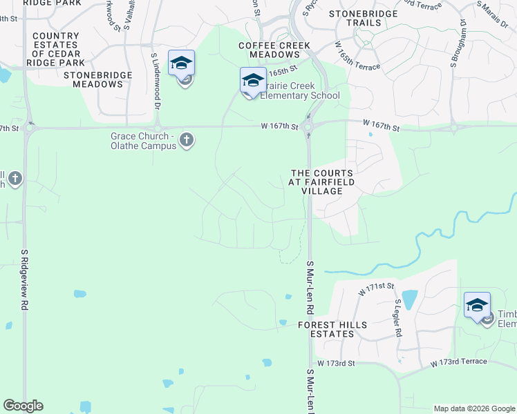 map of restaurants, bars, coffee shops, grocery stores, and more near 16946 Laurelwood Street in Olathe