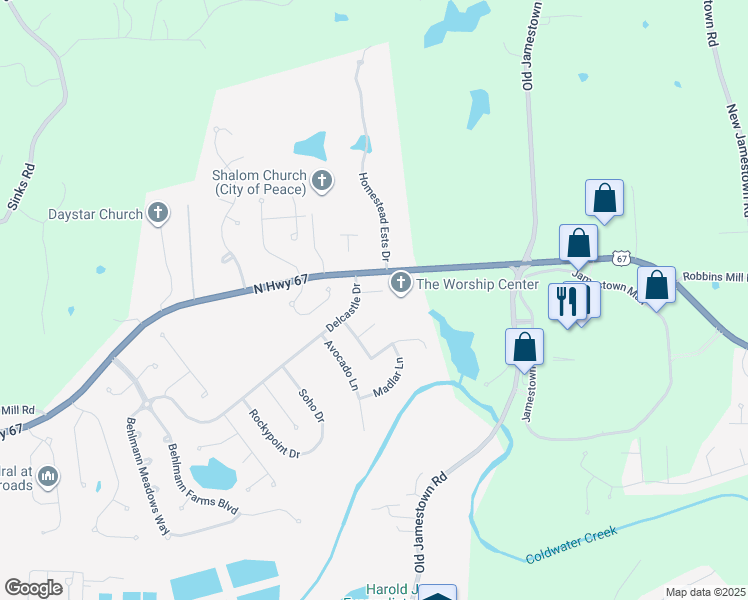 map of restaurants, bars, coffee shops, grocery stores, and more near 5610 Delcastle Drive in Florissant