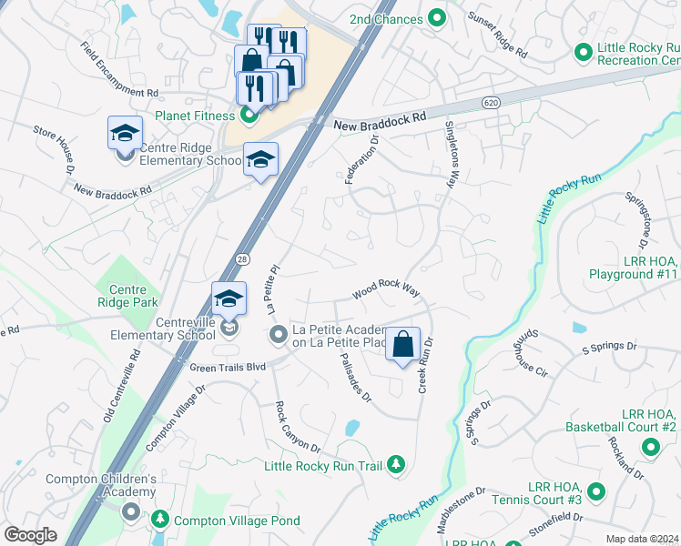 map of restaurants, bars, coffee shops, grocery stores, and more near 14058 Darkwood Circle in Centreville