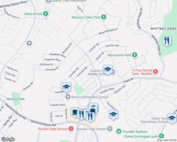 map of restaurants, bars, coffee shops, grocery stores, and more near 2629 Catalina Court in Rocklin