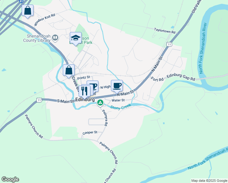 map of restaurants, bars, coffee shops, grocery stores, and more near 107 West Hisey Street in Edinburg