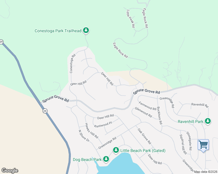 map of restaurants, bars, coffee shops, grocery stores, and more near 16514 Ridgecrest Court in Hidden Valley Lake
