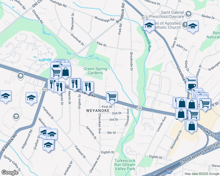 map of restaurants, bars, coffee shops, grocery stores, and more near in Lincolnia